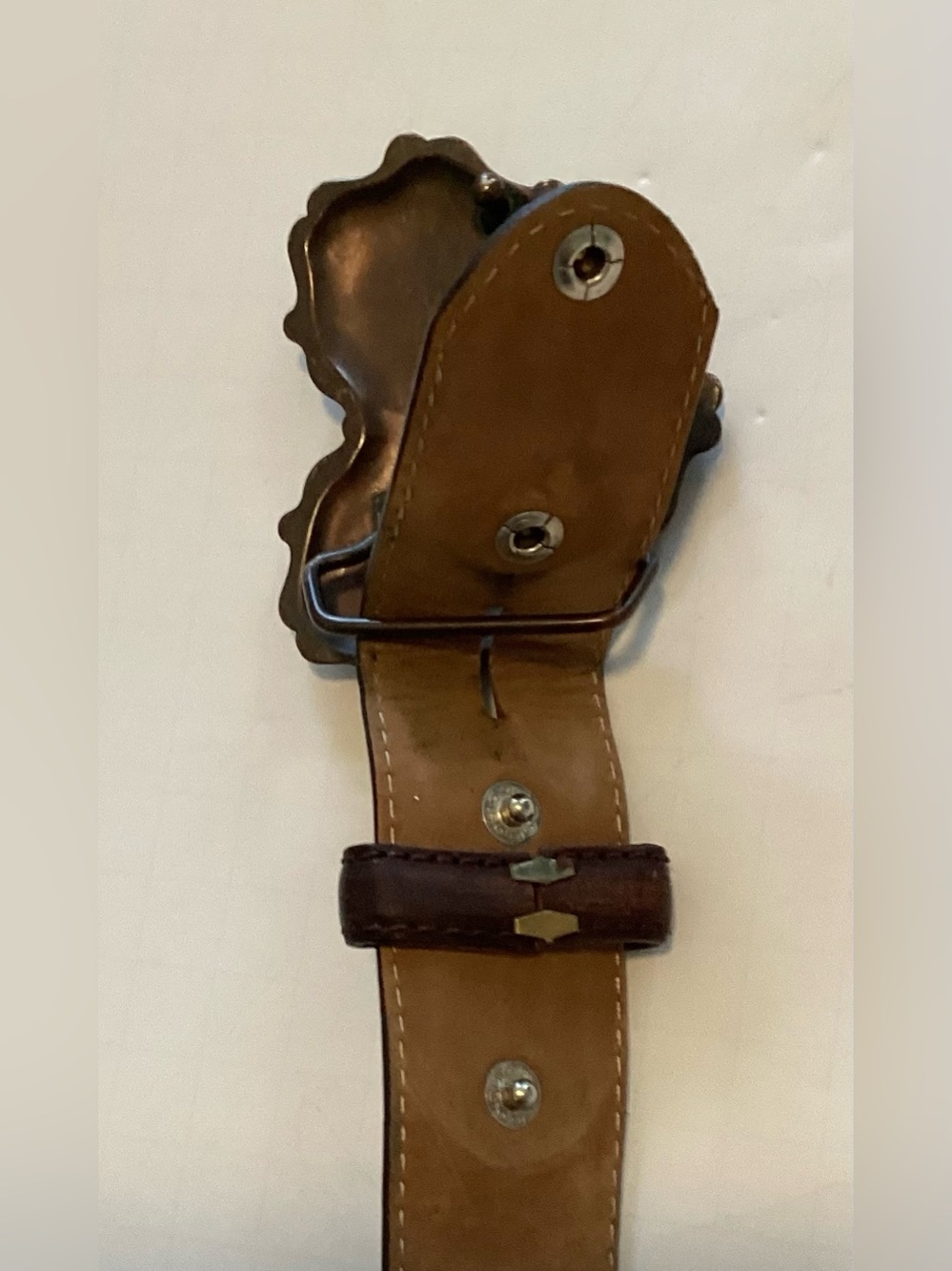 JUSTIN BOOT Tooled Rhinestone Belt & Heart Buckle.  Size 34 - Picture 7 of 11